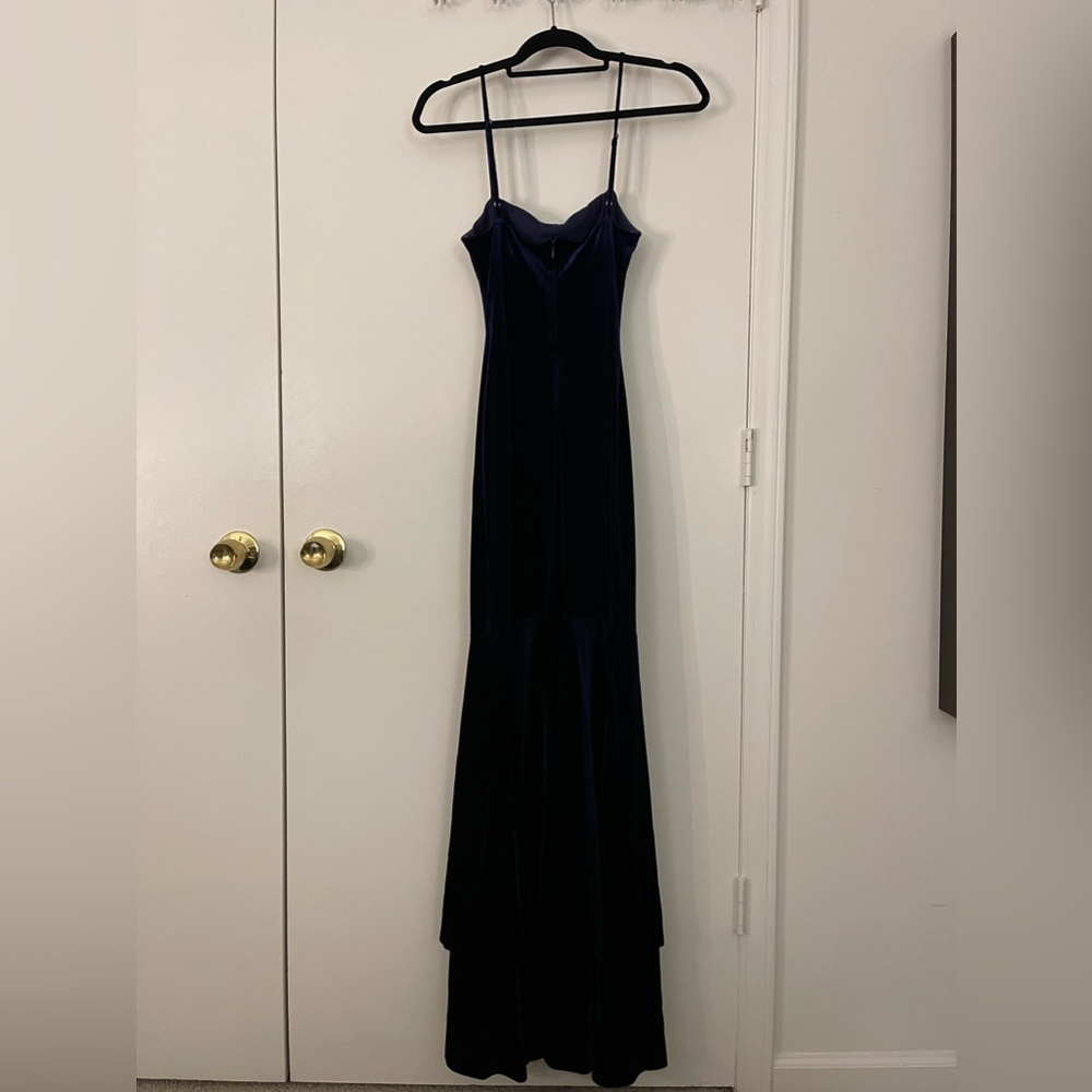 Lulus Alluring Muse Navy Blue Velvet Tiered Trumpet Maxi Dress - Picture 5 of 10